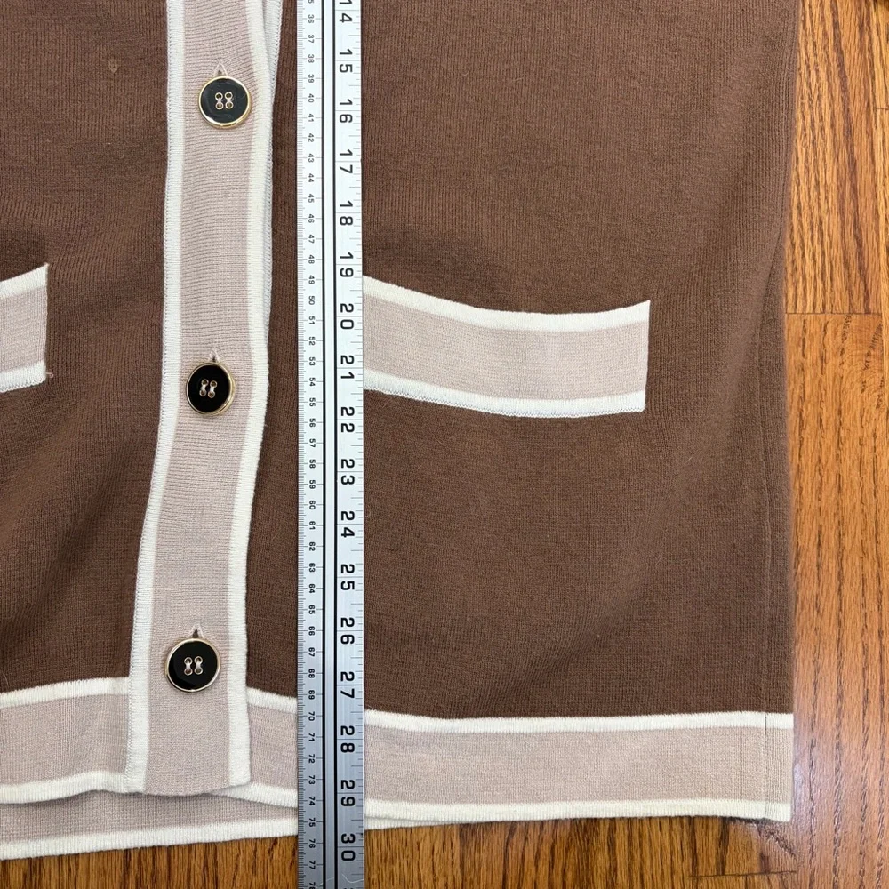 Tuckernuck Brown Cardigan with Cream Trim